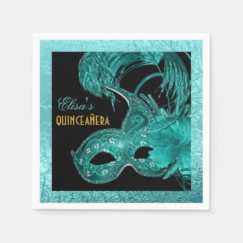 Masquerade Quinceaera party aqua blue mask Paper Napkins