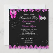 Masquerade Quinceanera Party Hot Pink Lace Invitation (Back)