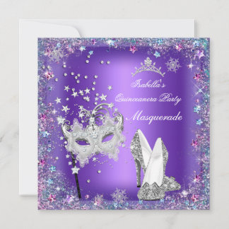 Masquerade Quinceanera Party Mask Purple Tiara Invitation