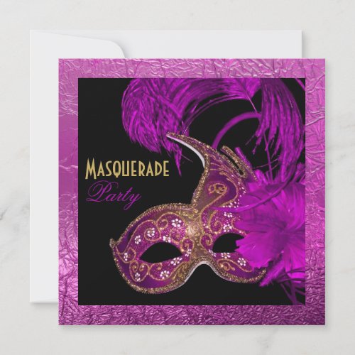 Masquerade quinceañera party purple gold foil custom invitations