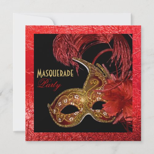 Masquerade Quinceañera party red foil Personalized Announcement