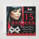 Masquerade Quinceanera Party Red Lace Invitation (Front)