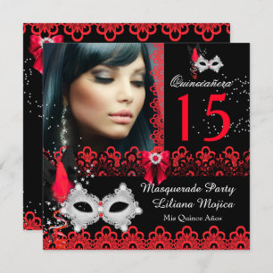 Masquerade Quinceanera Party Red Lace Invitation