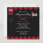 Masquerade Quinceanera Party Red Lace Invitation (Back)