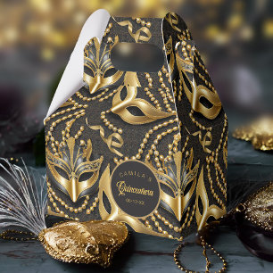 Masquerade Quinceanera Pattern Black Gold ID1031 Favor Boxes