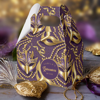 Masquerade Quinceanera Pattern Purple Gold Id1031 Favor Boxes by arrayforcards at Zazzle