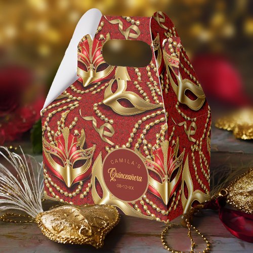 Masquerade Quinceanera Pattern Red Gold ID1031 Favor Boxes