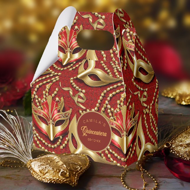 Masquerade Quinceanera Pattern Red Gold ID1031 Favor Boxes (Creator Uploaded)