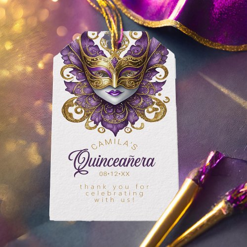 Masquerade Quinceanera Purple Gold ID1031 Gift Tags