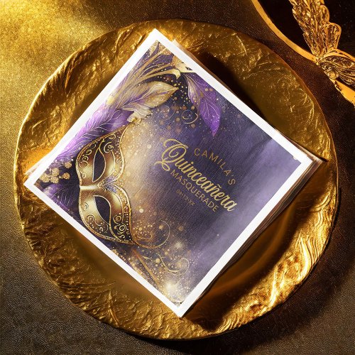 Masquerade Quinceanera Purple Gold ID1031 Paper Dinner Napkins