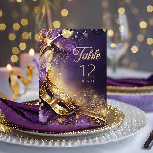 Masquerade Quinceanera Purple Gold ID1031 Table Number