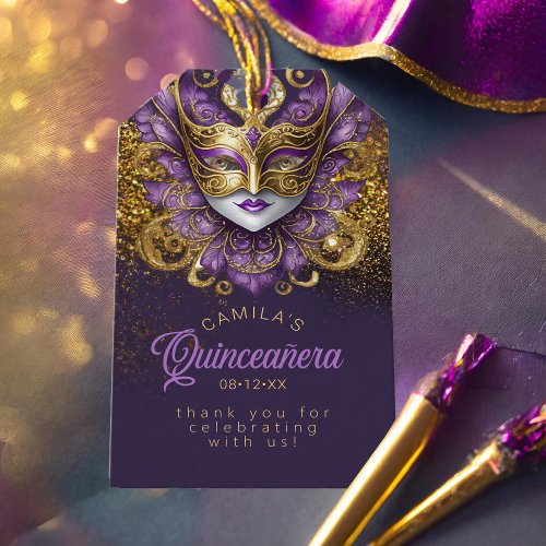 Masquerade Quinceanera Purple Gold V2 ID1031 Gift Tags