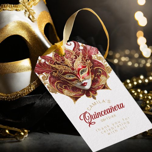 Masquerade Quinceanera Red Gold ID1031 Gift Tags
