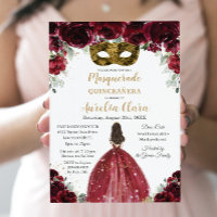Masquerade Quinceañera Rich Burgundy Red Floral