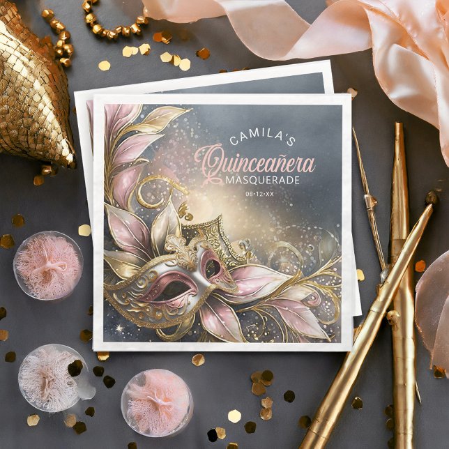 Masquerade Quinceanera Rose Gold ID1031 Paper Dinner Napkins (Creator Uploaded)