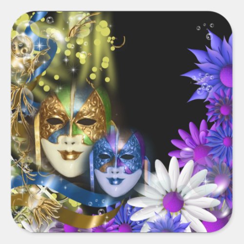 Masquerade quinceanera Venetian masks Square Sticker