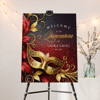 Masquerade Quinceañera Welcome Red Gold ID1031 Foam Board