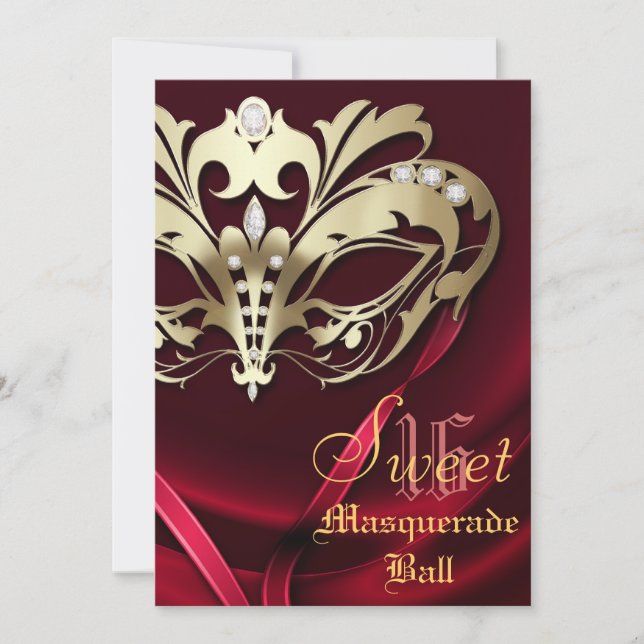 Masquerade Red Jeweled Sweet 16 Invitation (Front)
