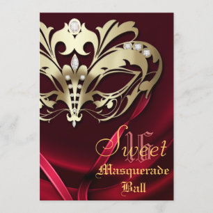 Masquerade Red Jeweled Sweet 16 Invitation