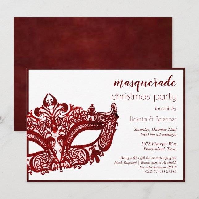 Masquerade Red Mask | Mardi Gras Christmas Party Invitation (Front/Back)