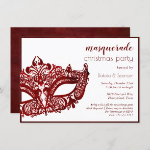 Masquerade Red Mask Mardi Gras Christmas Party Invitation