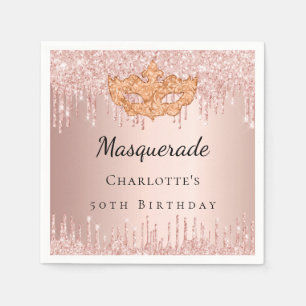 Masquerade rose gold drips birthday party napkins