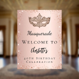 Masquerade rose gold glitter mask welcome poster