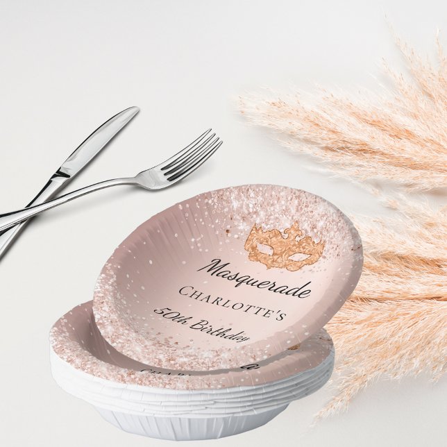 Masquerade rose gold mask birthday party paper bowls (Creator Uploaded)