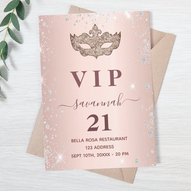 Masquerade rose gold silver glitter vip invitation (Creator Uploaded)
