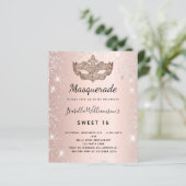 Masquerade rose gold silver Sweet 16 invitation (Standing Front)
