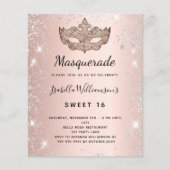 Masquerade rose gold silver Sweet 16 invitation (Front)