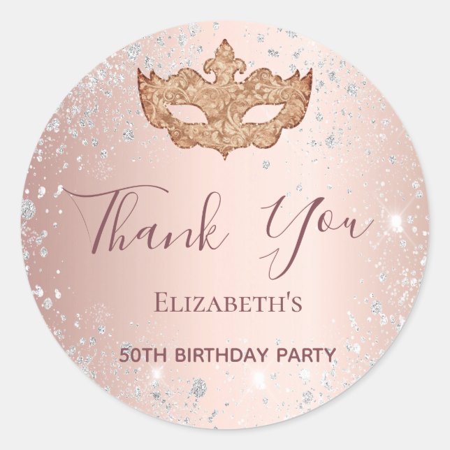 Masquerade rose gold silver Thank You Classic Round Sticker (Front)
