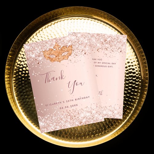Masquerade rose gold thank you card