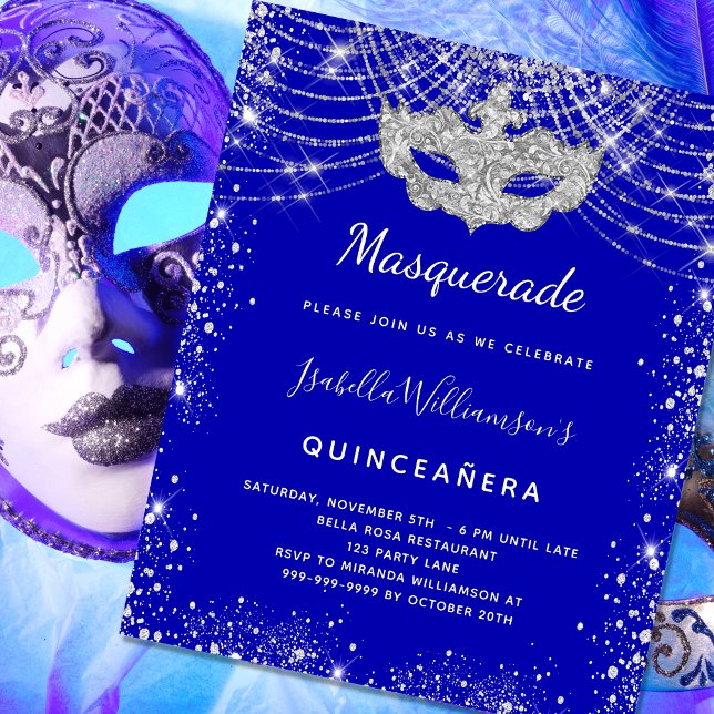 Masquerade royal blue Quinceanera invitation Flyer