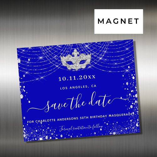 Masquerade royal blue silver party save the date