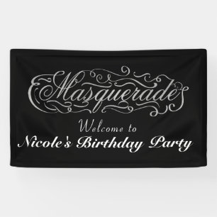 MASQUERADE Silver & Any Color Birthday Party Banner