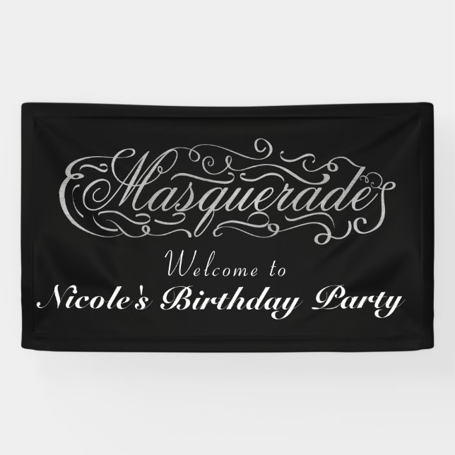 MASQUERADE Silver & Any Color Birthday Party Banner (Horizontal)