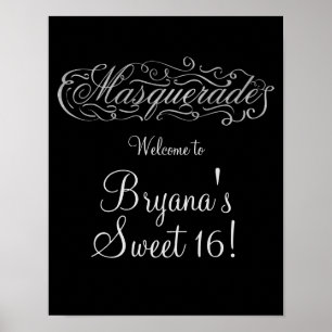 MASQUERADE Silver & Any Color Party Welcome Sign
