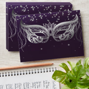 Masquerade Silver Diamonds,Stars Purple Envelope