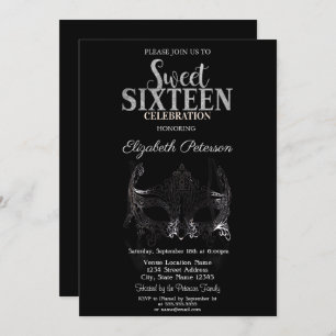 Masquerade,Silver Masque Sweet 16 Invitation