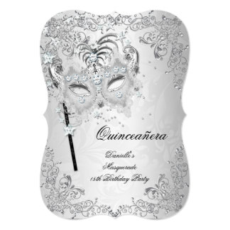 Masquerade Silver Quinceanera 15th Birthday Card