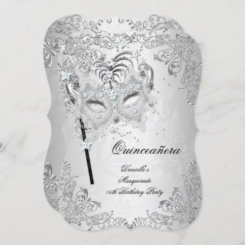 Masquerade Silver Quinceanera 15th Birthday Invitation