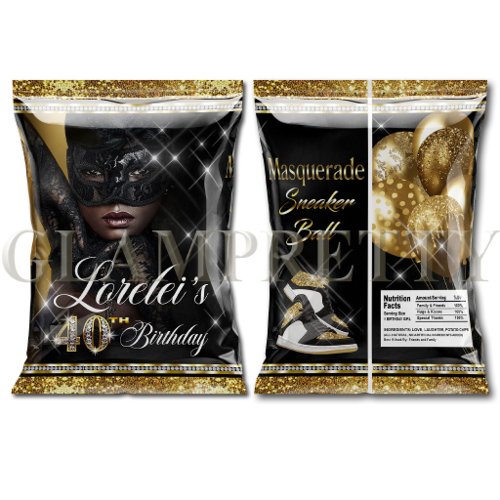 Masquerade Sneaker Ball Chip Bag black & gold Flyer