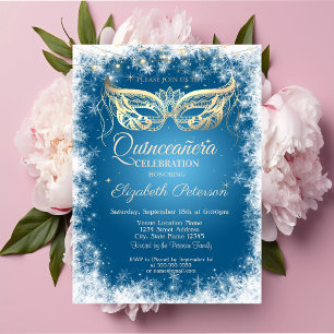 Masquerade,Snowflakes,Blue Quinceañera Invitation