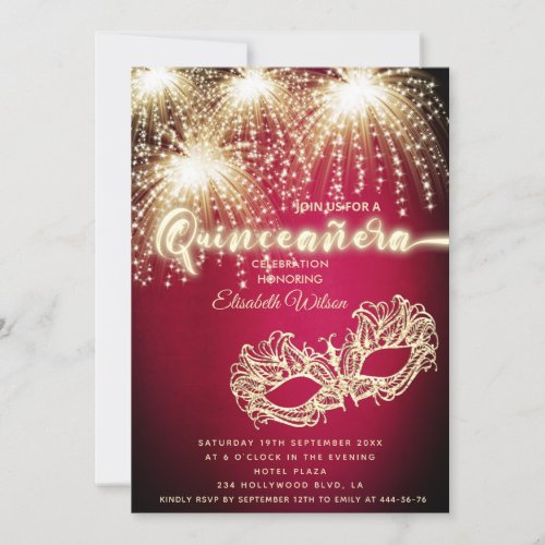  Masquerade sparkling firework luxury Quinceaera  Invitation