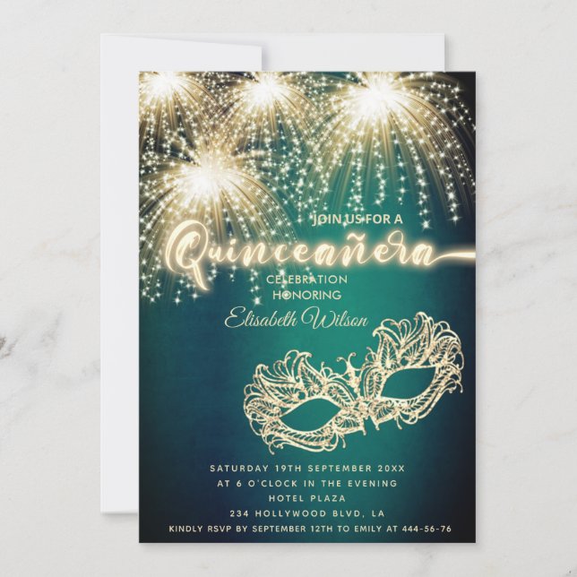  Masquerade sparkling firework luxury Quinceañera  Invitation (Front)