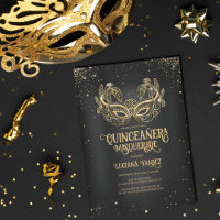 Masquerade Sparkly Gold Glitter Black Quinceañera