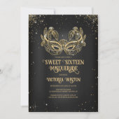 Masquerade Sparkly Gold Glitter Black Sweet 16 Invitation (Front)