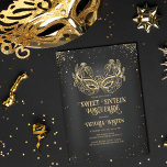 Masquerade Sparkly Gold Glitter Black Sweet 16 Invitation<br><div class="desc">This modern and chic masquerade sweet sixteen birthday party invitation is perfect for the modern and stylish girl. It features a custom-drawn faux sparkly gold glitter masquerade mask on top of a black dreamy background and glitter confetti. It's elegant, glamorous, girly, and trendy; the perfect design to impress her guests....</div>