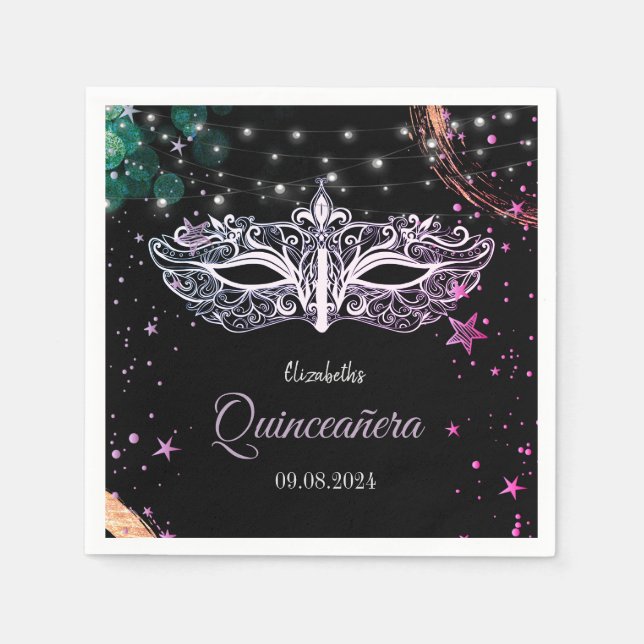 Masquerade,Stars Chic Masque Quinceañera   Napkins (Front)